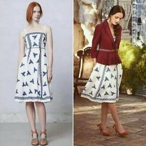 Anthropologie Moulinette Soeurs Lidia Linen blend Grecian Dress Blue White 2